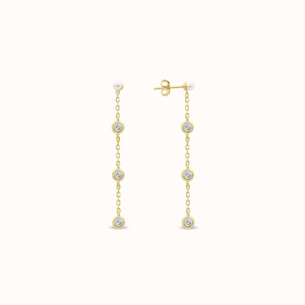 Mini Pearl + 3 CZ Dangle Stud Earring