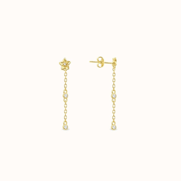 Mini Plumeria + 2 CZ Dangle Stud Earring