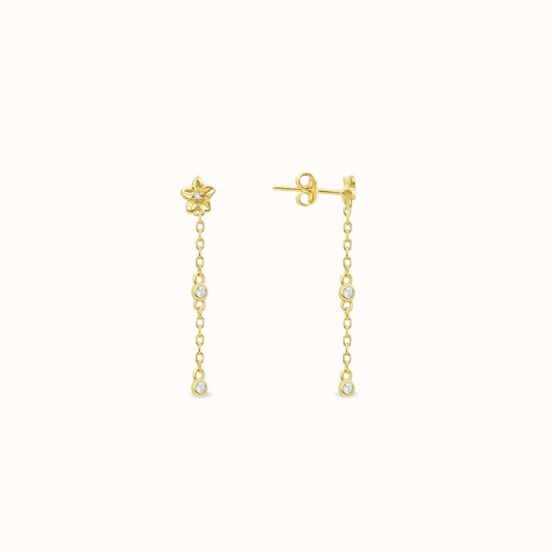 Mini Plumeria + 2 CZ Dangle Stud Earring