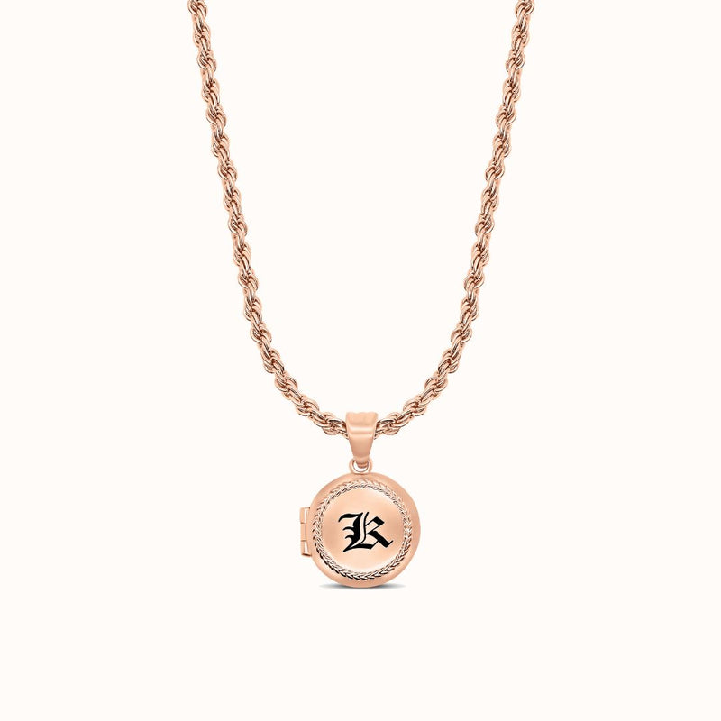 Maile Border Round Initial Locket